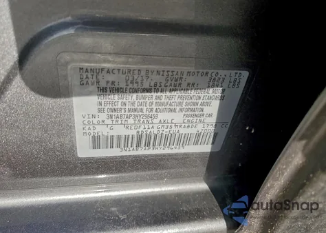 2017 Nissan Sentra S z USA, uszkodzony, nr VIN 3N1AB7AP3HY296459